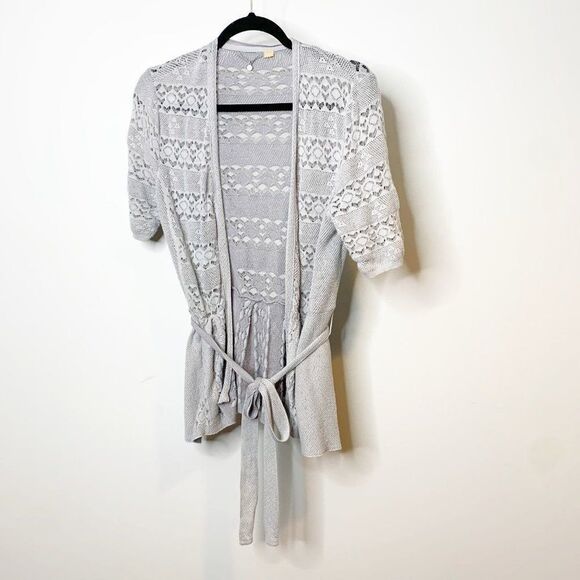 Knitted & Knotted Anthopoloie Womens Gray Tie Front Cardigan Sweater Medium - Picture 1 of 8